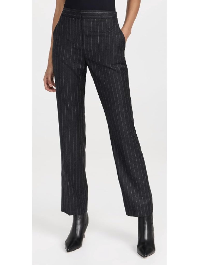 Theory 100% Wool Slim Straight Suiting Flannel Pinstripe Trouser Pants Charcoal